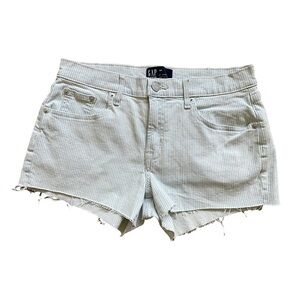 Gap 26R Light Blue and White Striped Jean Short with Frayed Raw Hem